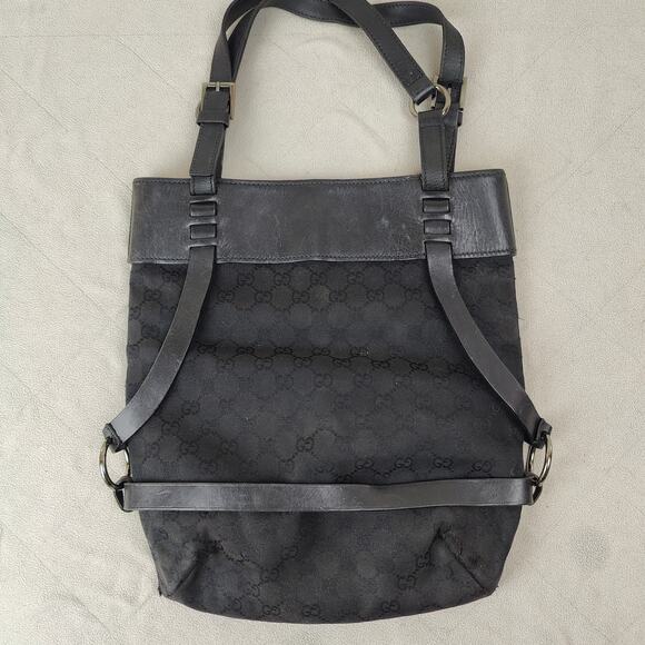 Gucci Black Monogram Shoulder Bag Black Canvas Leather Horsebit Bondage Tote - Picture 5 of 14